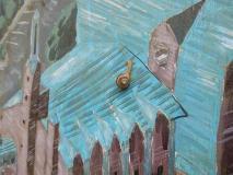 カリヨンホールの屋根にいたカタツムリの写真