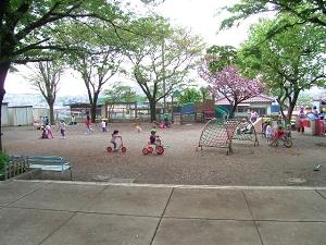つるかわ保育園の園庭で遊んでいる子ども達の写真